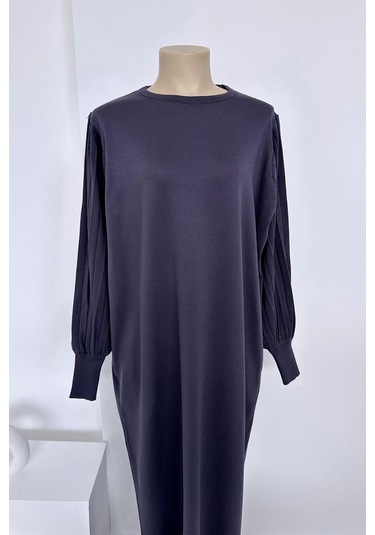 Balon Kol Merserize Elbise - Füme