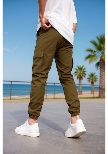 Kargo Cepli Paraşüt Kumaş Haki Renk Erkek Pantolon-1818 haki