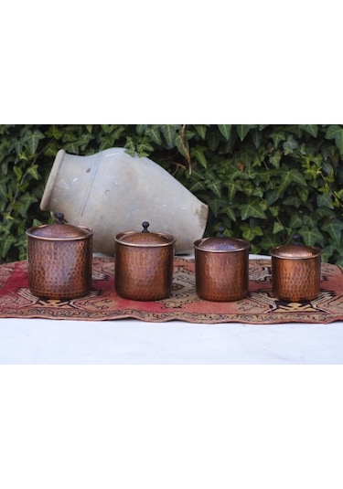 Bakır Baharat Takımı Cekiç Dövmeli Oksitli Renk 4'lü Oksit Bakır