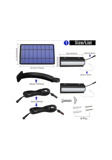 Sones Çekmeli Anahtar 2'si 1 Arada Güneş Enerjili Işık 60 Led'li Manzara Avlu Duvar Lambası, Işık Rengi: Beyaz Işık Siyah Kabuk