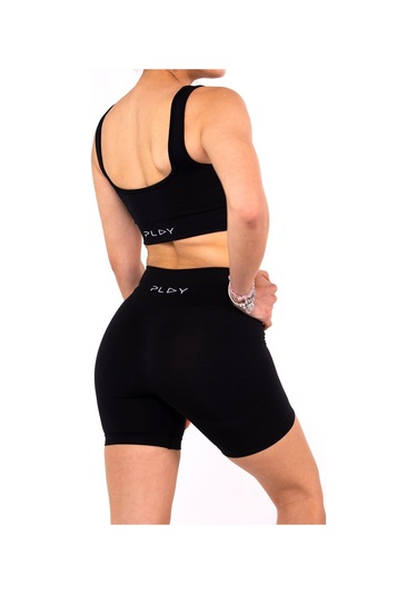 Seamless Siyah Normal Bel Kısa Fitted Basic Sporcu Tayt SiYAH