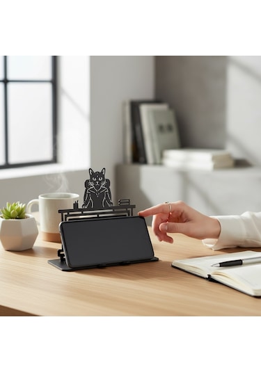 Müdürüm Ben Yazılı Kedi Figürlü Metal Masaüstü Dekor