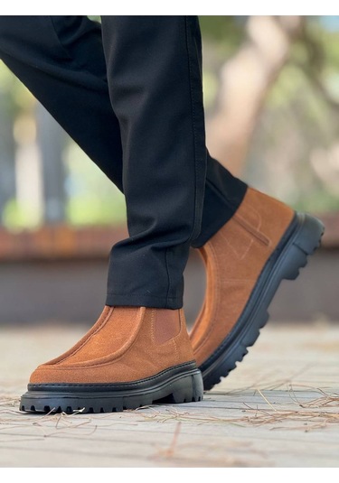 Pabucmarketi Fermuarlı Erkek Düz Bot Taba Süet Çok Renkli