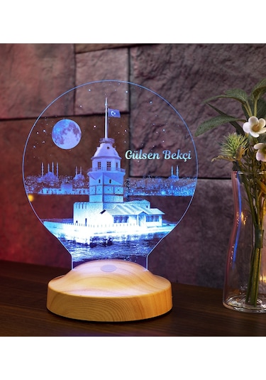 Kız Kulesi Tasarımlı İsimli İstanbul Doğum Günü Hatırası Led Lamba