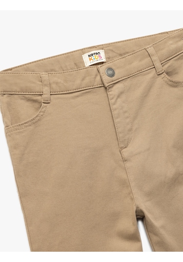 Koton Cepli Düğme Detaylı Düz Paça Pamuklu Pantolon Bej 6wkg40017aw Ekru