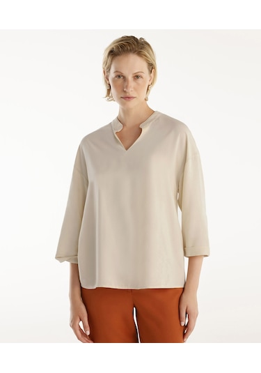 Yargıcı Yaka Detaylı Bluz KEMİK Kemik