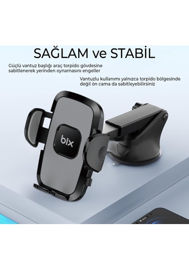 Bix Bxch7 Çift Fonksiyonlu Araç İçi Vantuzlu Telefon Tutucu Siyah
