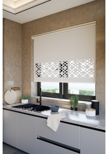 Lazer Kesim Mat Stor Perde, Lazer Kesimli Klasik Serisi, C-191002 Ekru Renk Ekru