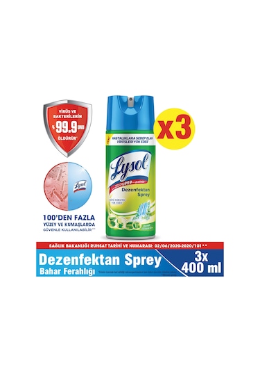 Lysol Dezenfektan Sprey Bahar Ferahlığı 3 x 400 ML