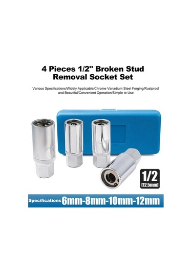 Pazly 6mm-12mm Çelik Kafa Yok Somun Çıkarıcı Seti, 1/2 İnç Uyumlu, 4 Adet, Plastik Kutulu, Kayıp/vuruk Somunlar İçin
