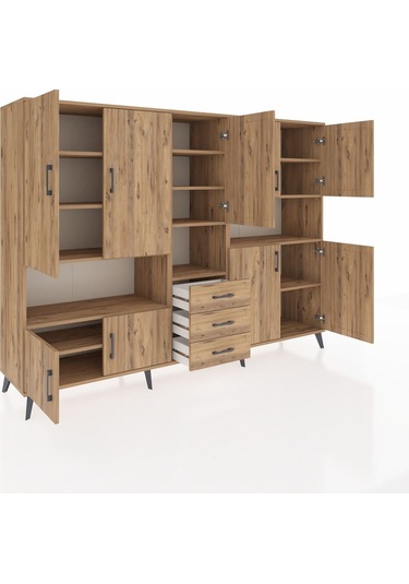 Hyperion Dolap 13 Raflı 3 Çekmeceli 9 Kapaklı 220x44x163 Çam-çam Çam-çam