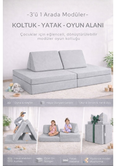 Yatella 4 Parça Katlanabilir Çocuk Koltuğu Yatak & Minder Çok Amaçlı Modüler Tasarım - Antrasit