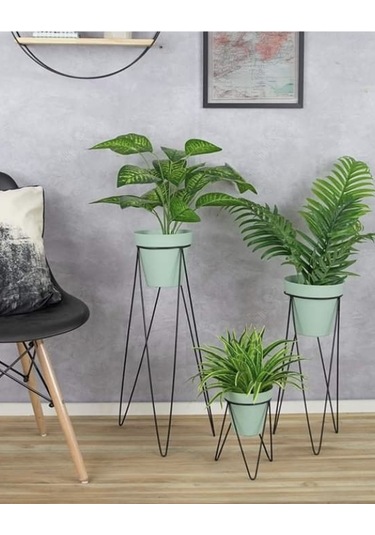 Metal Çiçeklik. Ayaklı Iskandinav Saksı Tutucu 3 ‘Lü Set Wd-255