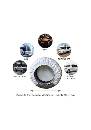 4adet 48-58cmx29cm Tekerlek Kolu Oxford Kumaş Araba Suv Lastik Kapağı Saklama Çantası - Gümüş