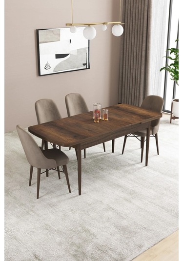 Sar Pakete Almira Serisi, Barok Ahşap Desen 80x132 Açılabilir Mdf Mutfak Masası Takımı 4 Adet Sandalye Cappucino Sar Pakete Almira Serisi, Barok Ahşap Desen 80x132 Açılabilir Mdf Mutfak Masası Takımı 4 Adet Sandalye Cappucino