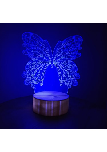 Kelebek Figürlü 3d Led Gece Lambası Rgb Renk Değiştiren Dekorat
