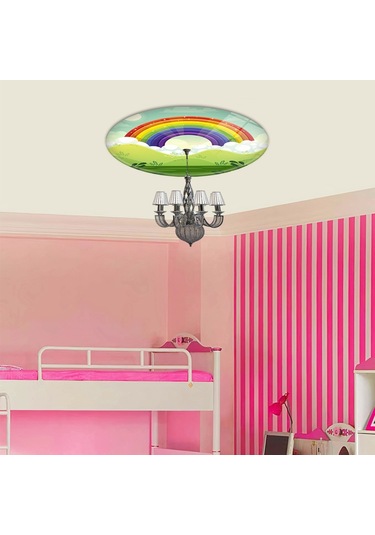 Cam Avize Göbeği | Gökkuşağı - Yeşil Zemin | Çap50Cm Çok Renkli