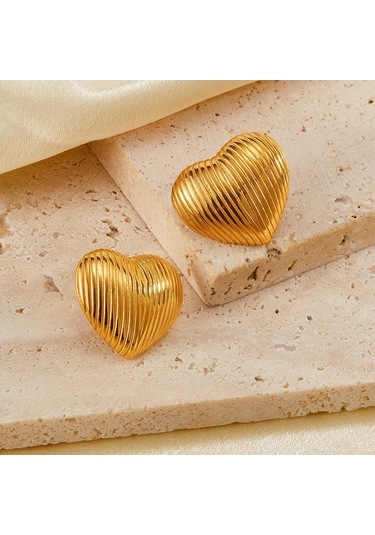 Sones Opk Ge907 1 Çift Vintage Kalp Küpe Geometrik Kişiselleştirilmiş Basit Paslanmaz Çelik Küpe