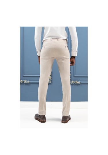Ecer Regular Fit Beli İplikli Yan Cepli Astarsız Kışlık Kumaş Pantolon Krem