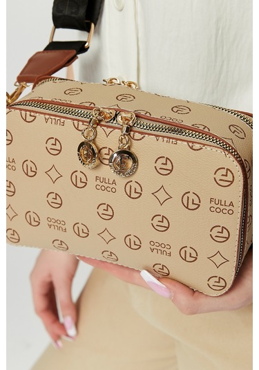 Morpelikan Bej Monogram İki Bölmeli Kadın Omuz Çantası Bej