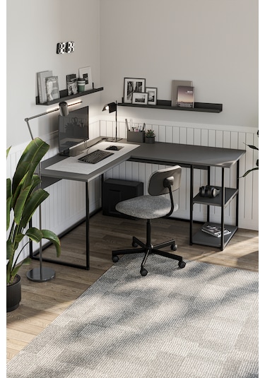 Bofigo Çalışma Masası Ofis Masası Köşe Masa Bilgisayar Masası Odin Antrasit