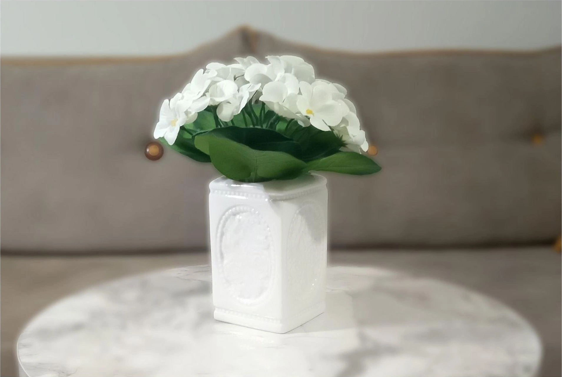 2 Adet Vazo Dahil,vazoda Çiçek,beyaz Yapay Çiçek,vazo Dekoratif Çiçekli Kare 8x8x16cm Çok Renkli