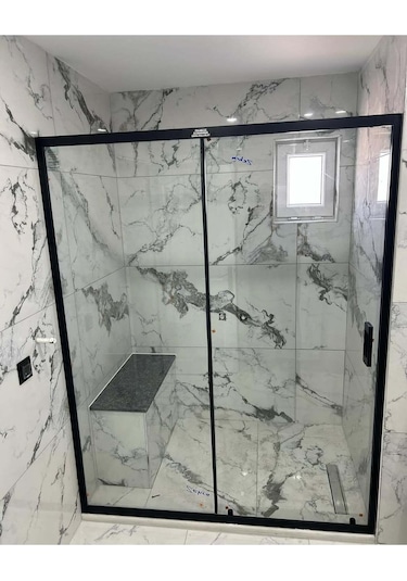 Nokta Duşakabin Teknesiz Cam Duşakabin 1 Sabit 1 Sürgülü Siyah Profilli Sp113 Şeffaf