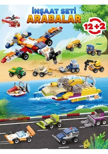 315 Parça 12+2 Araca Dönüşebilen İş Makineleri Ve Araçlar Yapı Blok Seti - Eğitici Oyuncak