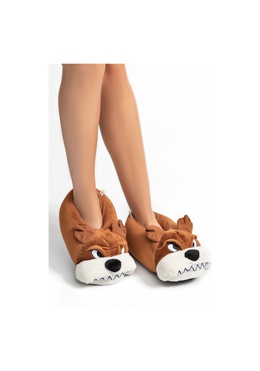 Twigy Kızgın Hayvanlı Garson Boy Kadın Panduf - Kahverengi YY0263