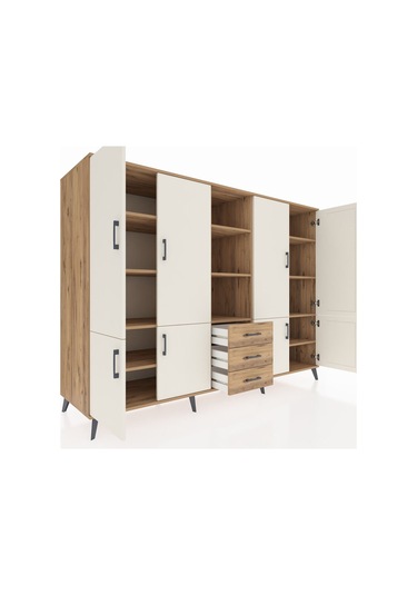 Kronos Dolap 11 Raflı 3 Çekmeceli 8 Kapaklı 220x59x163 Çam-aytaşı Çam-aytaşı/çam