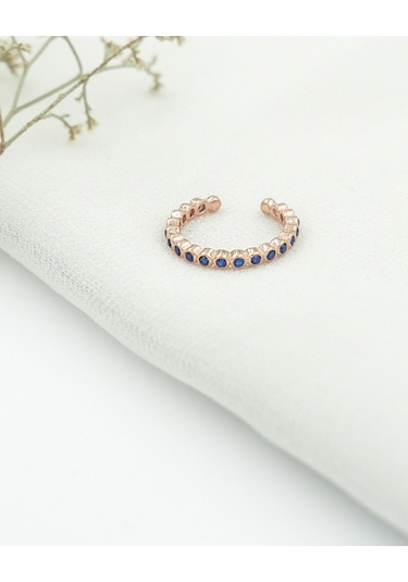 Brezza Lusso Jewelry Mavi Taşlı Tamtur Eklem Gümüş Yüzük Rose