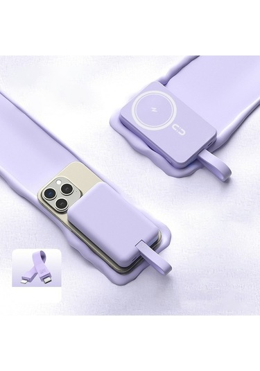 W013 10000mah Güç Bankası 15w Manyetik Telefon Kablosuz Şarj Cihazı, Type-c'den İp Kabloya Mor Mor