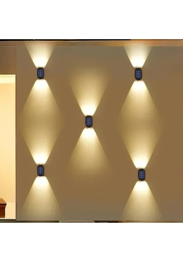 Xuweiwei 6 Led Solar Dış Duvar Lambası 2li Paket Sıcak Beyaz Işık Bahçe Aydınlatma Sıcak Işık