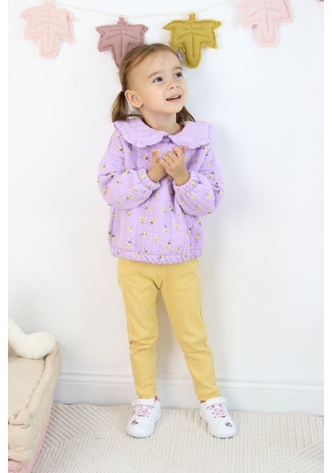 Harika Kids Kız Çocuk Orta Kalınlıkta Taytlı Takım Lila