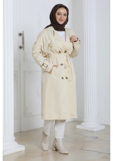 Kadın Trençkot Kuşaklı / M0109 - Krem Krem