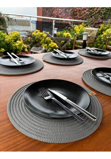 6 Lı Yuvarlak Supla Takımı Kolay Temizlenebilir, Modern Sofralar İçin Gri