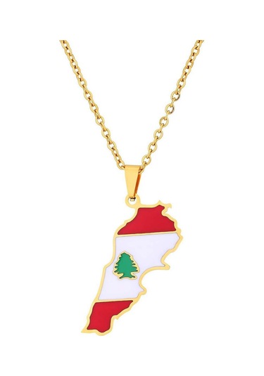 Titanyum Çelik Lübnan Haritası Ve Bayrağı Kolye Ucu Paslanmaz Çelik Yağ Damlası Kolye Erkek Ve Kadın Titanyum Çelik Takı Altın