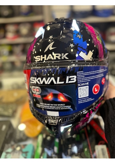 Renkli Cam + Shark Skwal İ3 Hellcat Kask Siyah Mavi