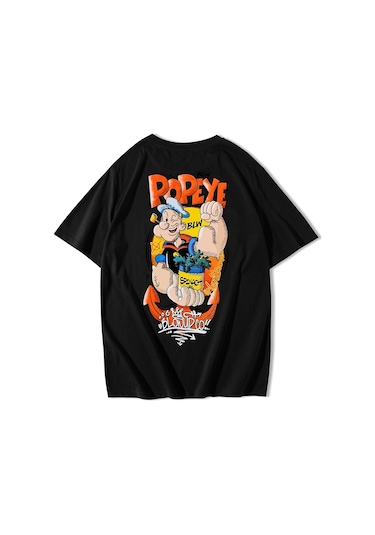 Brz Collection Unisex Oversize Popeye Temel Reis T-shirt-siyah Siyah