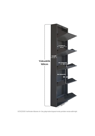 Kilitli 5'li Metal Ayakkabılık - Antrasit