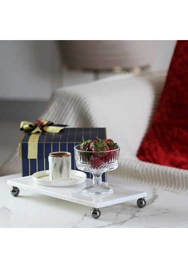 Akayev Mermer Beyaz 30X15 CM Füme Boncuk Ayak Sunumluk