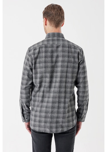 Siyah Uzun Kollu Ekoseli Gabardin Sert Yaka Cepli Casual Comfort Fit Gömlek 1004235113-siyah Siyah