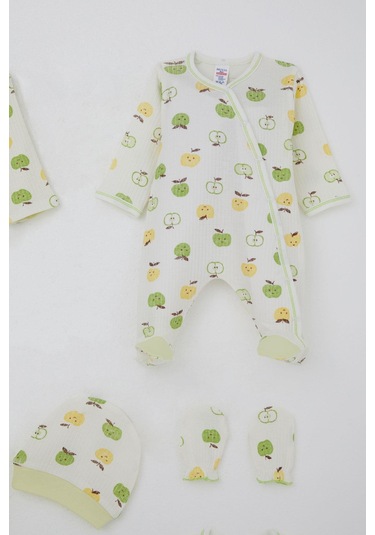 Breeze Erkek Bebek Hastane Çıkışı 8 Li Sevimli Minik Elma Desenli 0-3 Ay, Ekru Ekru
