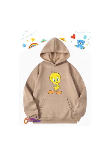 Tweety Çocuk Sweatshirt Hoodie Bej