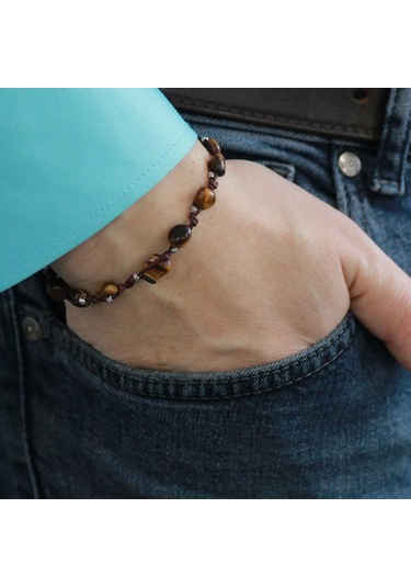 Makrome Örgülü Naturel Kesim Kaplangözü Doğaltaş Erkek Bileklik Siyah