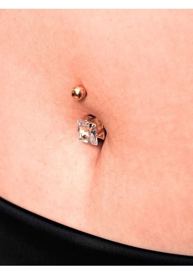 316l Cerrahi Çelik Gold Kare Zirkon Taş 8 Mm Zirkon Taş Göbek Piercing-gbkpr63 Çok Renkli