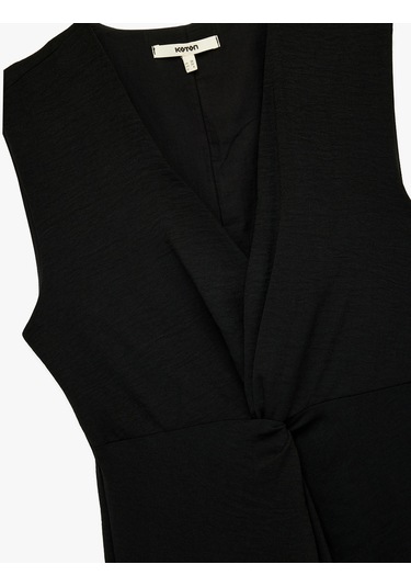 Koton Aerobin Kumaş V Yaka Kolsuz Kruvaze Midi Boy Elbise Siyah 5sak80130pw Siyah