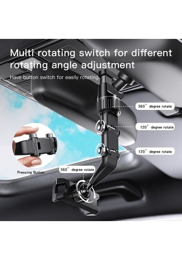 Voguecode Yesıdo C192 Klipsli Dönen Araba Dikiz Aynası Montaj Ayarlanabilir Braket 4-6.7 Inç Telefon Tutucu Siyah Yok Havalandırma 0vgnea