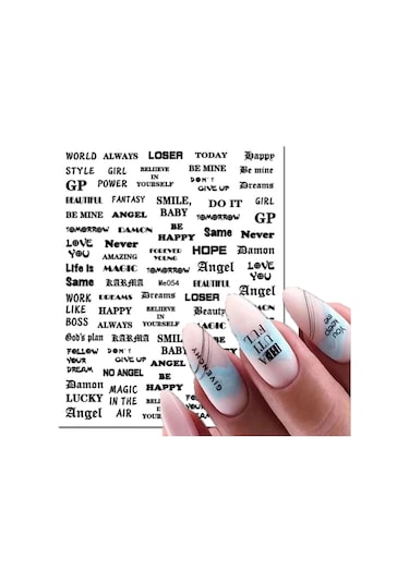 3d Nail Art Kaydırıcılar Çıkartmalar Geometrik Çizgiler İngilizce Kelimeler Siyah Harfler Mermer Çıkartmaları Tırnak Dekorasyon Manikür Için Beyaz Duman Chına