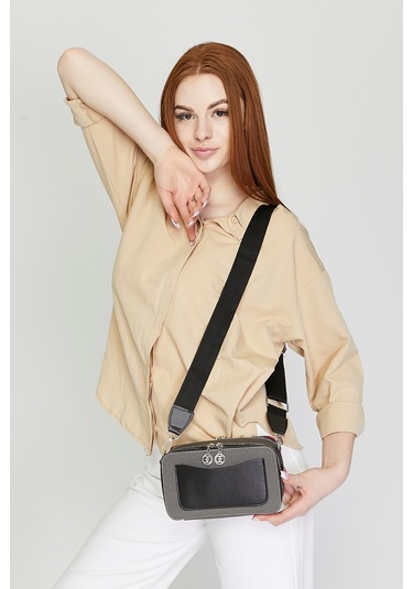 Morpelikan Koyu Gri Kabartma Kadın Omuz Çantası Gri